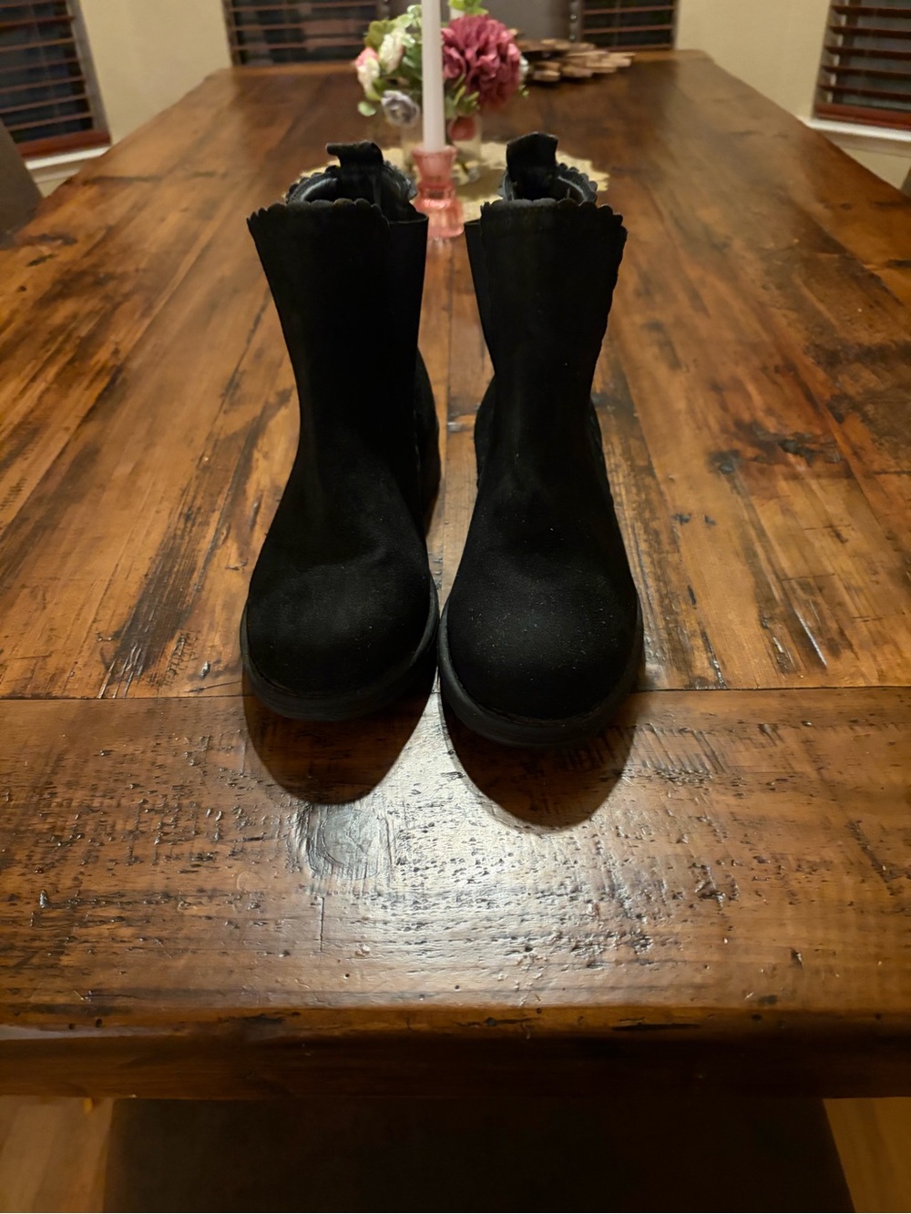 Muk Luks Black Scalloped Suede Ankle Boots